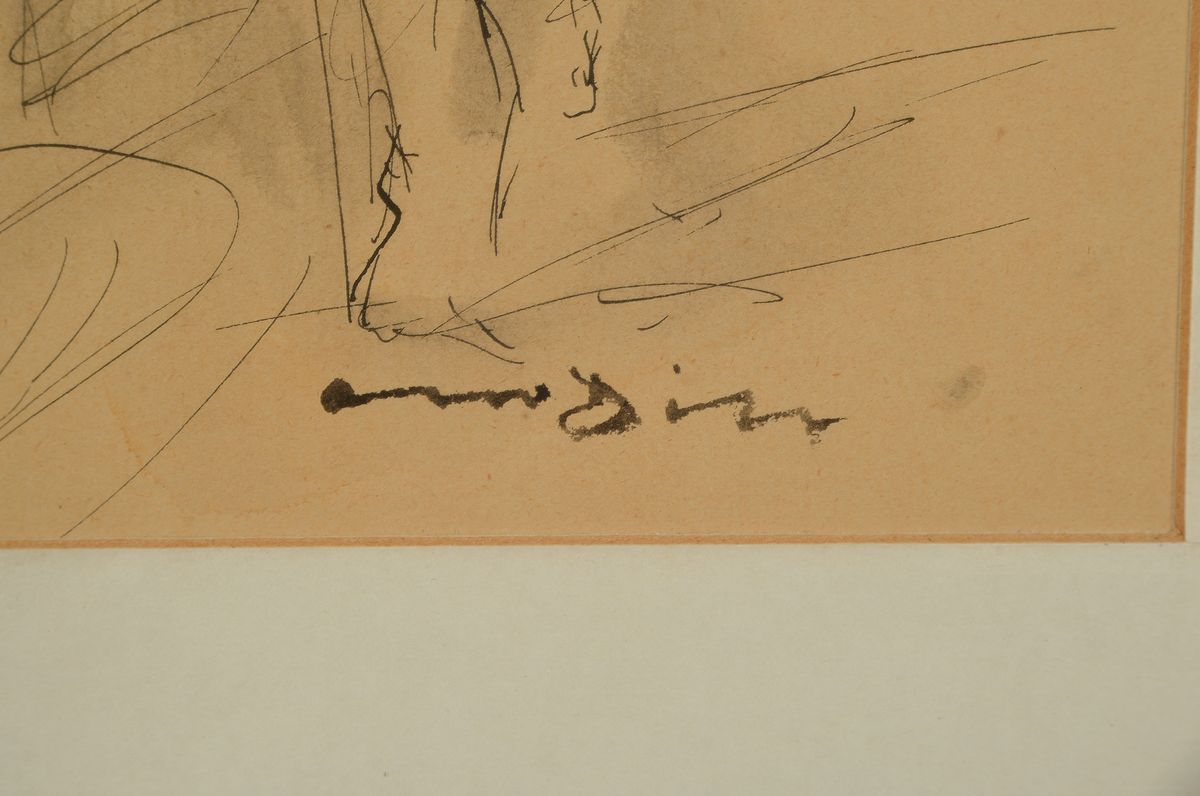 Detail a: Otto Dill, 1884 Neustadt/Wstr - 1957 Bad Dürkheim, Pferdeführer, Tuschezeichnung aquarelliert, re. unten signiert, ca. 30 x 22 cm, Rahmen: 56.5 x ...