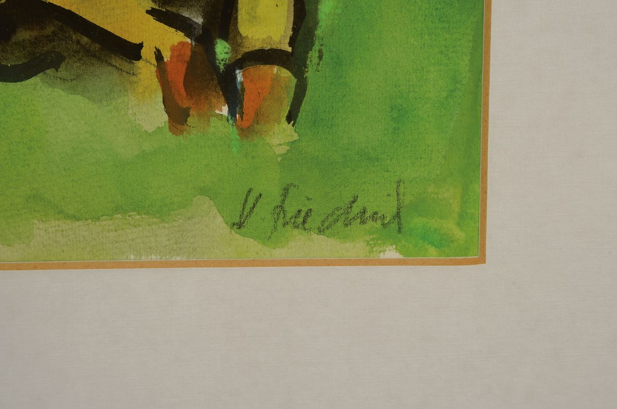 Detail b: Heinz Friedrich, 1924 Schwetzingen - 2018, zwei Gouachen, Bauersleute bei der Ernte, Gouache auf Papier, re. u. signiert, 1 x dat. 90, ca. 46 x 34 cm ...