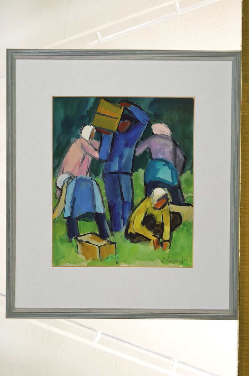 Detail n: Heinz Friedrich, 1924 Schwetzingen - 2018, zwei Gouachen, Bauersleute bei der Ernte, Gouache auf Papier, re. u. signiert, 1 x dat. 90, ca. 46 x 34 cm ...