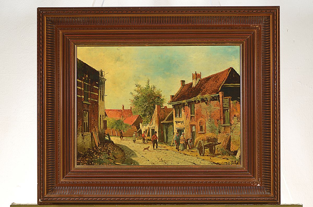Detail k: Jan Gerard Smits, 1823-1910, Holländische Stadtansicht, Öl/Holz, rechts unten signiert, ca. 35x47cm, R. ca. 53x65cm