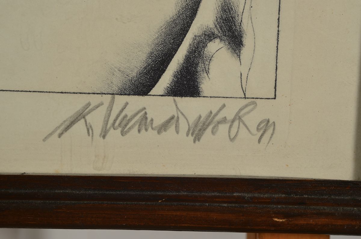 Detail a: Paul Wunderlich,1927-2010, Stier mit Ägypterin, num. 24/25, Litho, handsigniert, ca. 34 x 48 cm, unter Glas, Rahmen, leicht gebräunt, ca. 37.5 x ...