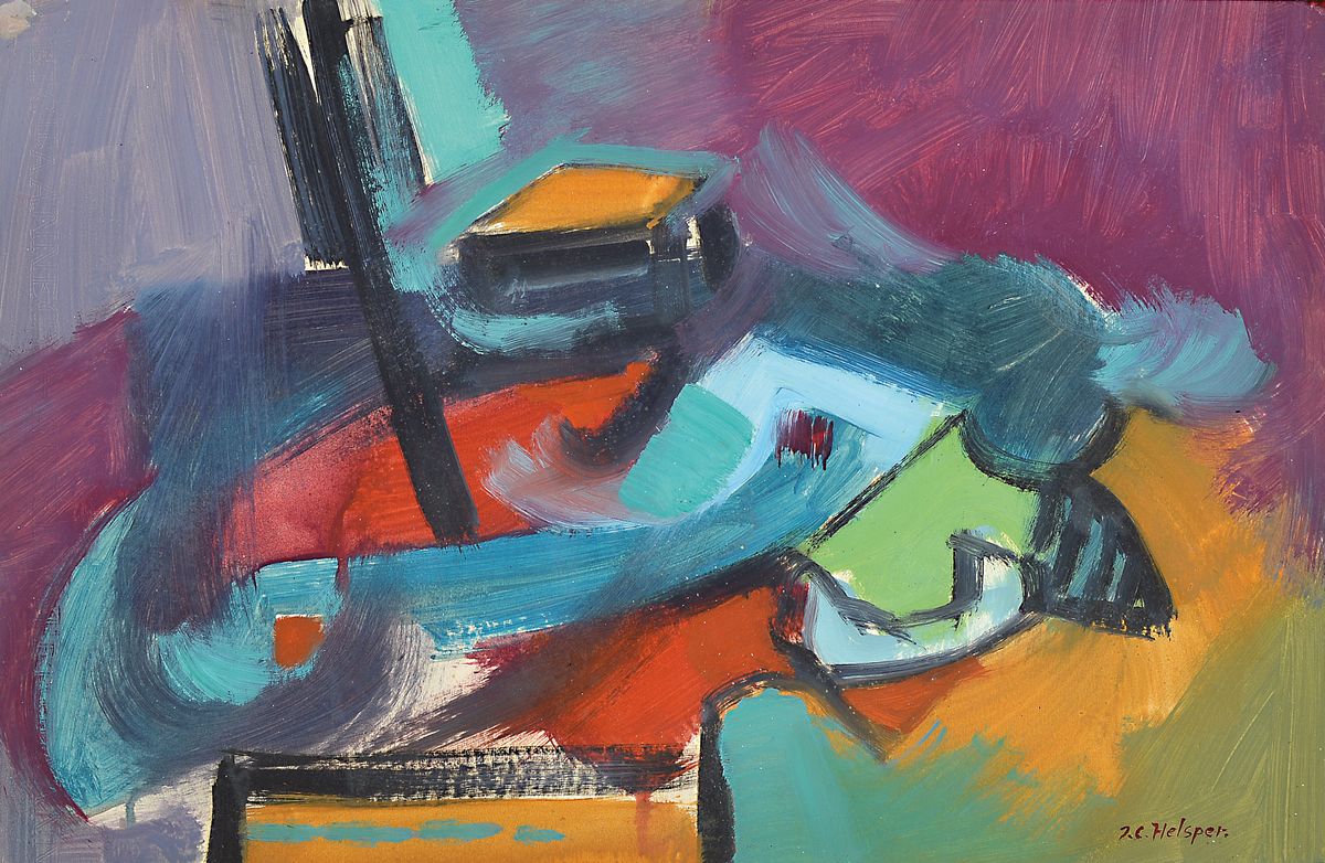 Inge Helsper-Christiansen, geb. 1942, Stillleben, Gouache auf Papier, rechts unten signiert, ca. 32x48cm, u.Gl., R. ca. 48x64cm