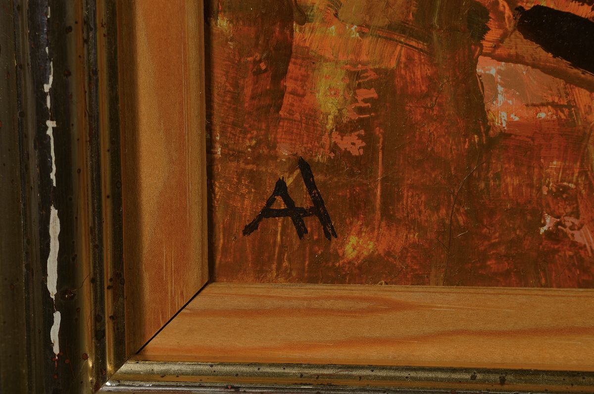 Detail a: Adolf Hasenkamp, 1927 Hamburg-2002 Tessin, Abstrakte Komposition, Öl/Lwd, monogr., rückseitig mit Eintrag Nachlassverzeichnis Nr. 5098, ca, ...