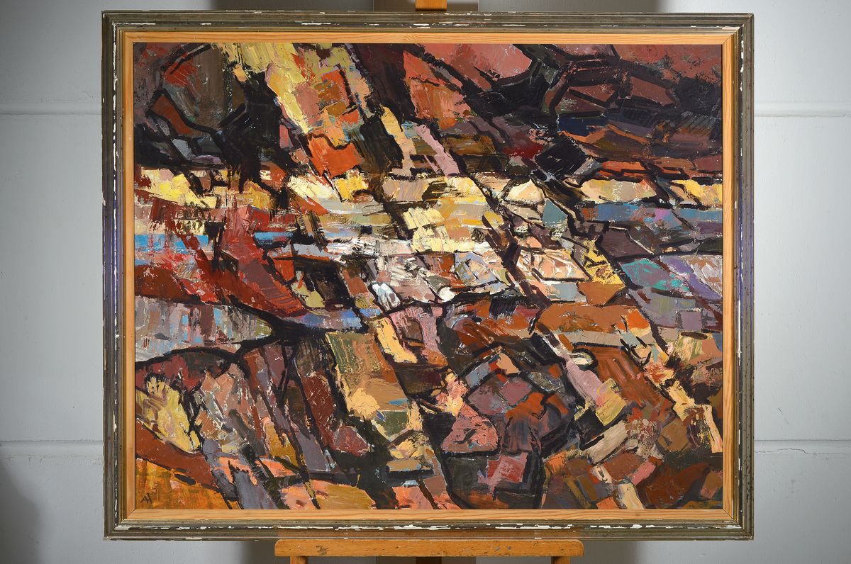 Detail k: Adolf Hasenkamp, 1927 Hamburg-2002 Tessin, Abstrakte Komposition, Öl/Lwd, monogr., rückseitig mit Eintrag Nachlassverzeichnis Nr. 5098, ca, ...