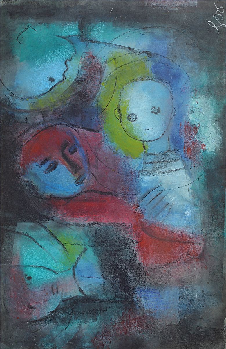 Hilde Greller, 1906 - 2000, war ansässig in Kaiserlautern, Personen, Mischtechnik, signiert, 47 x 73 cm, unter Glas, Rahmen, 67 x 96 cm