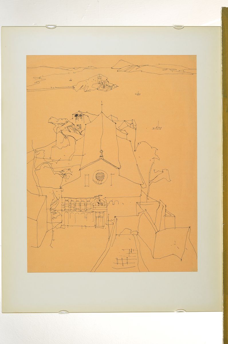 Detail q: Horst Römer, Prof., 1929-2008, hessischer Architekt und Künstler, drei Zeichnungen und fünf Radierungen, Landschafts- und Städteansichten, alle ...