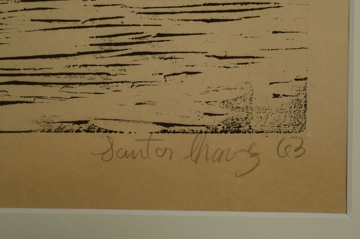 Detail a: Alister Santos Chavez, 1934 - 2001, Taube, Xylographie auf Papier, leicht gebräunt, re. u. handsigniert, bet. "mensajeradel viento", dat. ...