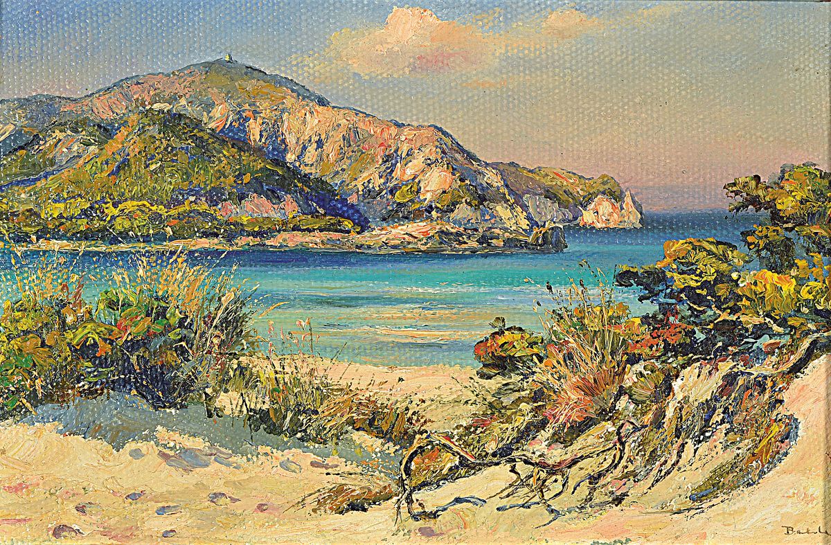 Prof. Alfred Behle, 1935-1997, Ansicht aus Mallorca, Öl/Malkarton, signiert, ca. 17x25.5cm, R.