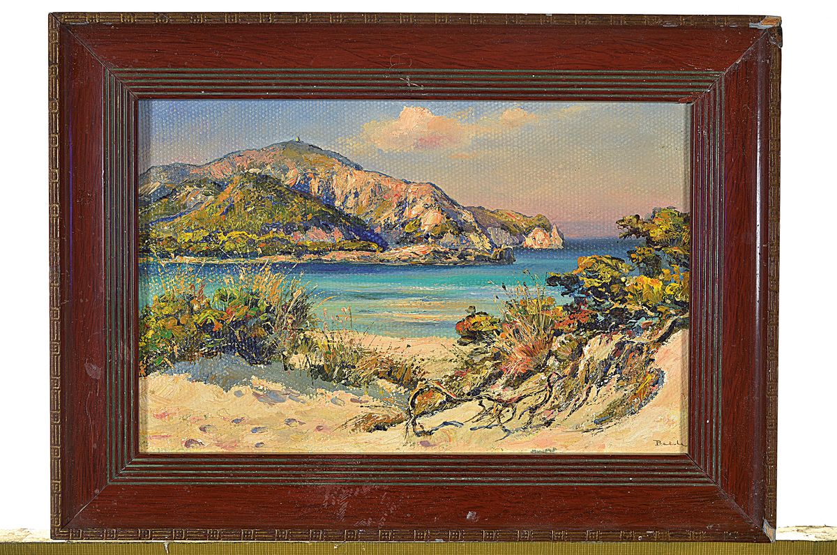 Detail k: Prof. Alfred Behle, 1935-1997, Ansicht aus Mallorca, Öl/Malkarton, signiert, ca. 17x25.5cm, R.
