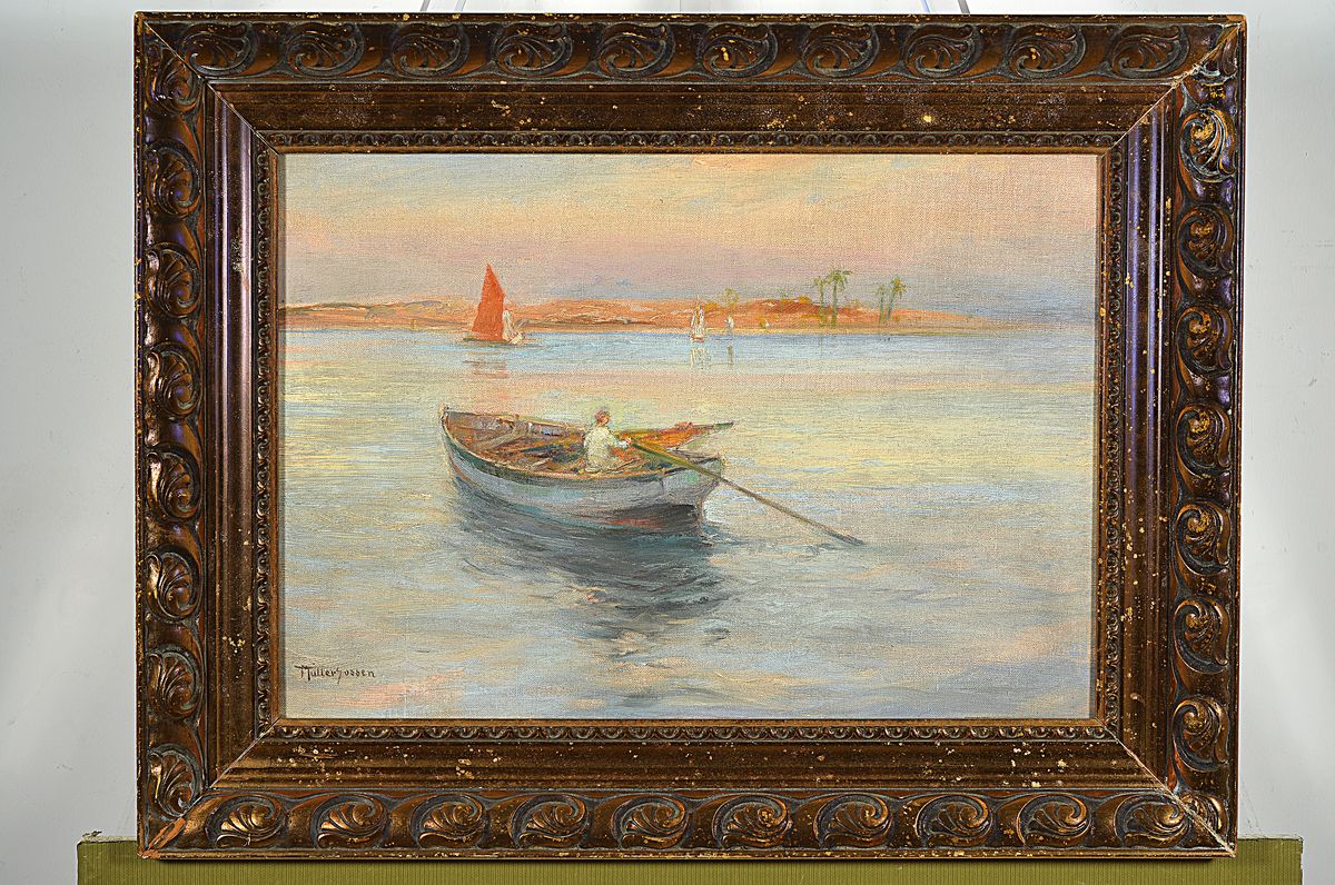 Detail k: Franz Müller-Gossen, 1871 Mönchengladbach-1946 Lausanne, Boot auf dem Nil, Öl/Malkarton, links unten signiert, ca. 38x54cm, R. ca. 53x68cm
