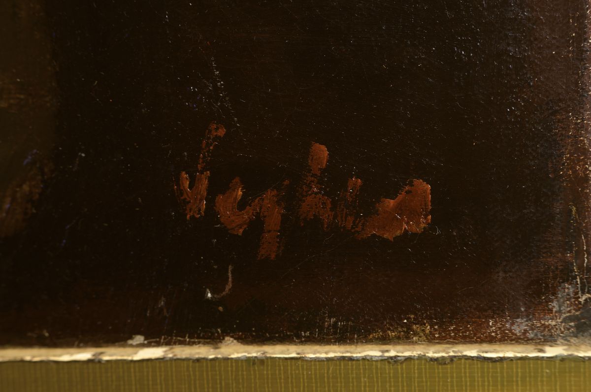 Detail a: Maurice Seghers, 1883-1959, Stillleben mit Obst auf der Fensterbank, im Hintergrund die Stadt, Öl/Lwd, rechts unten signiert, ca. 46x71cm
