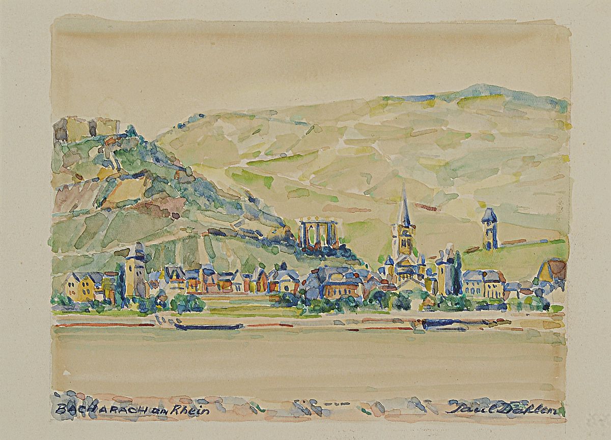 Paul Dahlen, 1881-1954, Blick auf Bacharach am Rhein, Aquarell auf Papier, signiert, ca. 15x19cm, PP, u.Gl., R. ca. 30x36cm