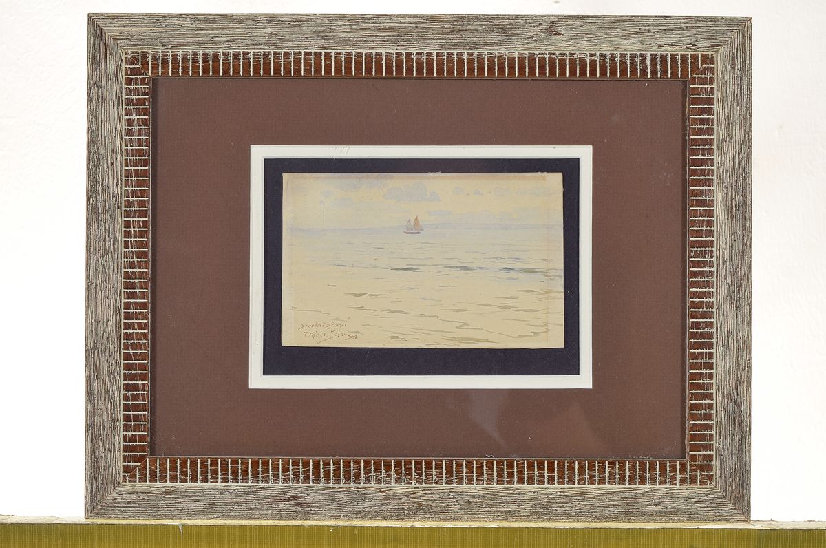 Detail k: Vaclav Jansa, 1859-1913, Segelboot auf ruhiger See, Aquarell auf Papier, links unten signiert und ortsbezeichnet: Srdecnezdravi, Lichtrand, ca. ...