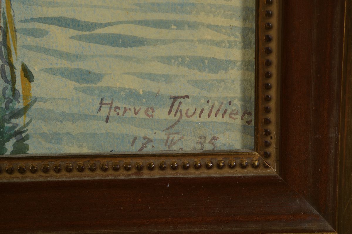 Detail a: Herve Thuillier, datiert 1935, Cote d'azur, St. Maxim, Aquarell auf Papier, rechts unten signiert, dat. und betitelt, ca. 30x40cm, u.Gl., R., ...
