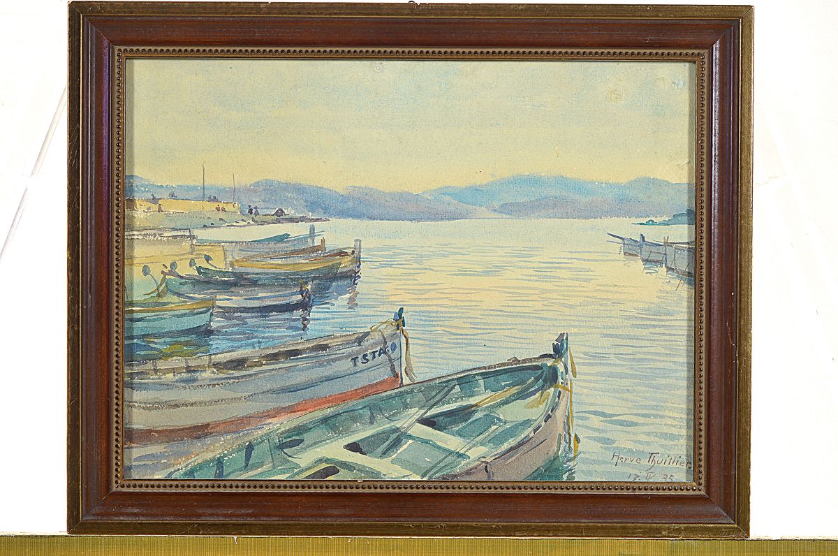 Detail k: Herve Thuillier, datiert 1935, Cote d'azur, St. Maxim, Aquarell auf Papier, rechts unten signiert, dat. und betitelt, ca. 30x40cm, u.Gl., R., ...