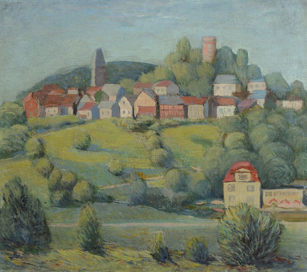Theo Garvé, 1902 Offenbach-1987 Hamburg, Blick auf Altweilnau, Öl/Holz, rückseitig signiert, ca. 38x43cm, R. ca. 44x50cm