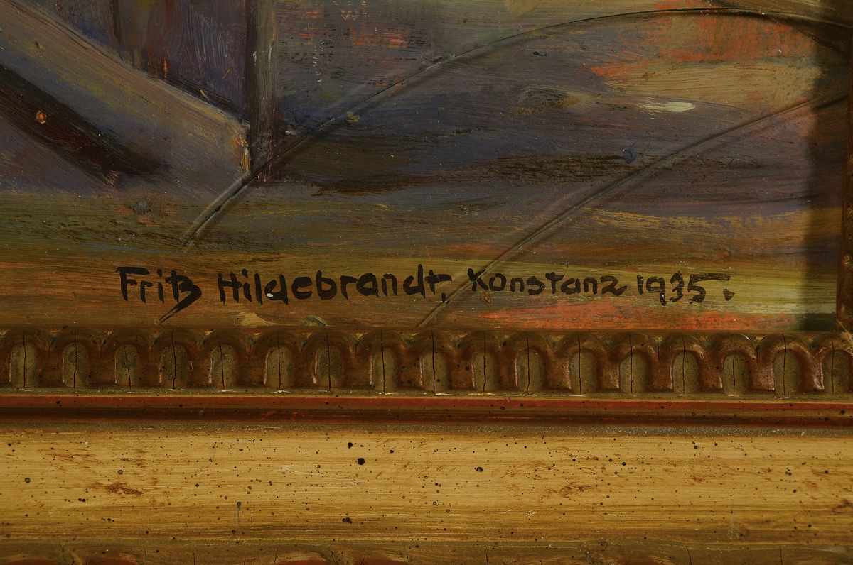 Detail a: Fritz Hildebrandt, 1878 Quedlinburg-1970, Studium an der Akademie Berlin, war Schüler von Müller-Schönefeld und Hans Licht, hier: Ansicht aus ...