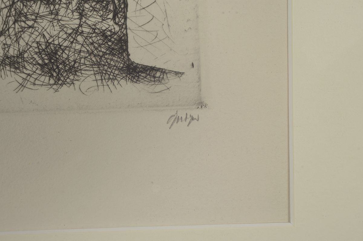 Detail g: Willi Geiger, 1878-1971, 2 Radierungen aus Dostojewski: Das junge Weib, von 1922, beide handsigniert, je ca. 18x14cm, PP, u.Gl., R. ca. 42x33cm