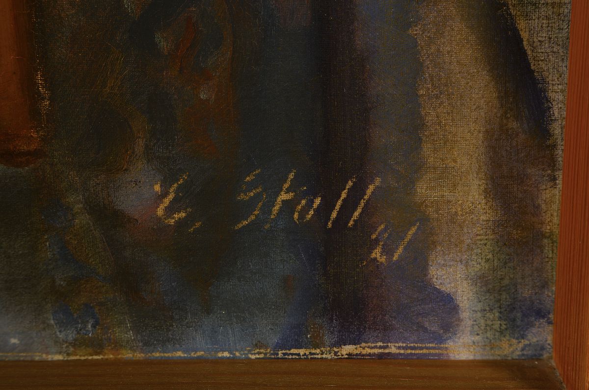 Detail a: Eugen Stoll, 1895-1978 Ludwigshafen, Studium an der Akademie Karlsruhe, Meisterschüler von Albert Haueisen, hier: Stillleben mit Äpfeln in ...