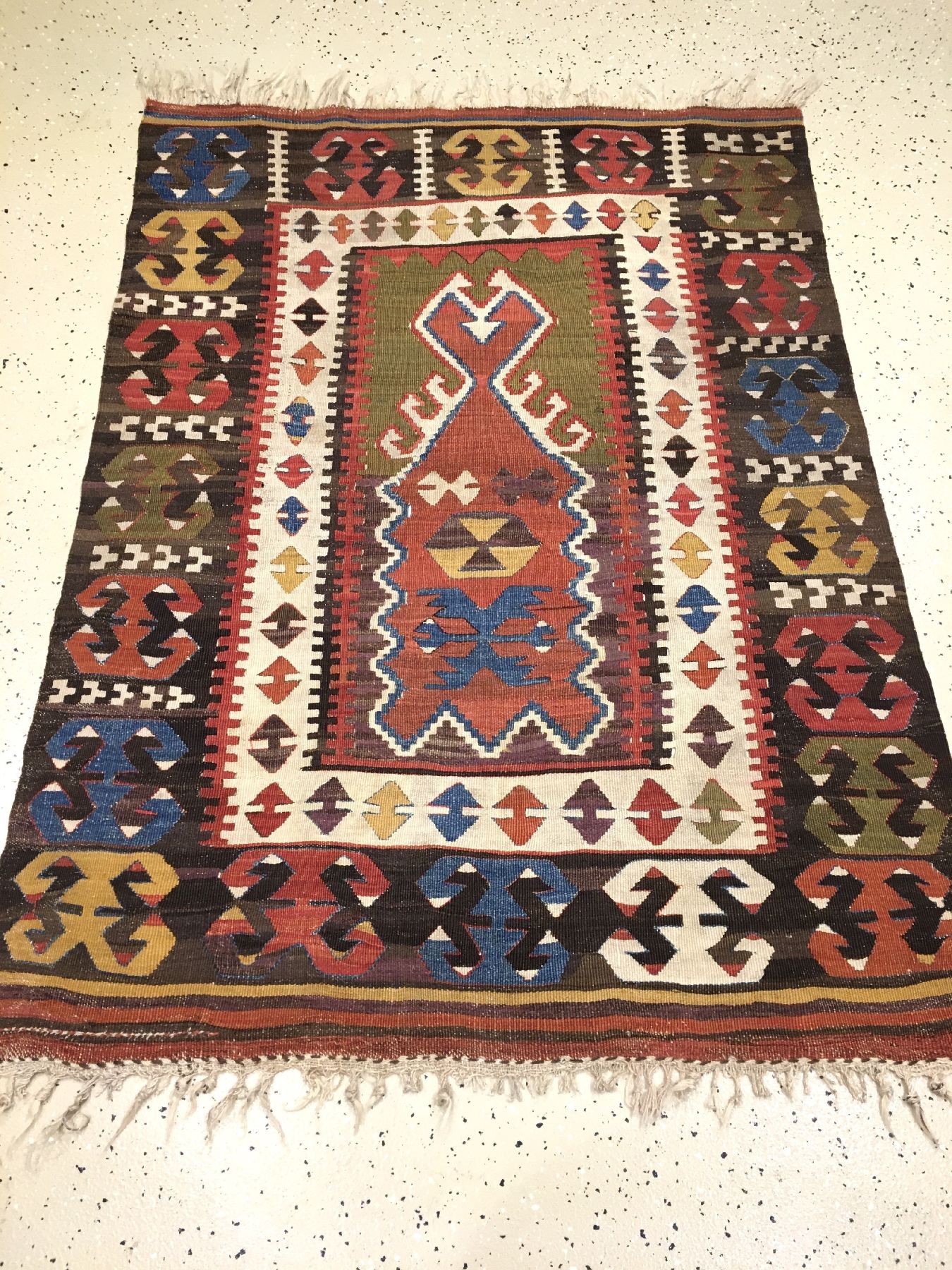 Detail a: Seltener Obruk "Gebets-Kelim" antik, Zentralanatolien Konya-Gebiet, Mitte 19.Jhd., Wolle gewebt auf Wolle. Rarer Gebets-Kelim aus der ...