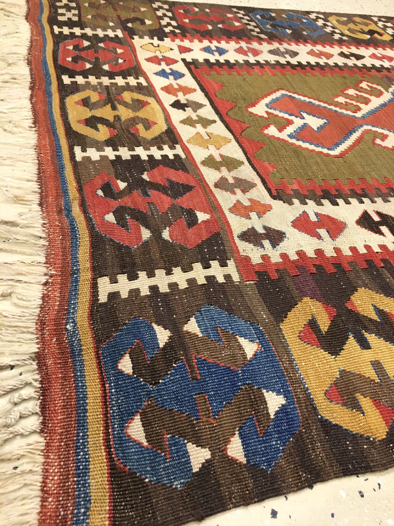 Detail h: Seltener Obruk "Gebets-Kelim" antik, Zentralanatolien Konya-Gebiet, Mitte 19.Jhd., Wolle gewebt auf Wolle. Rarer Gebets-Kelim aus der ...