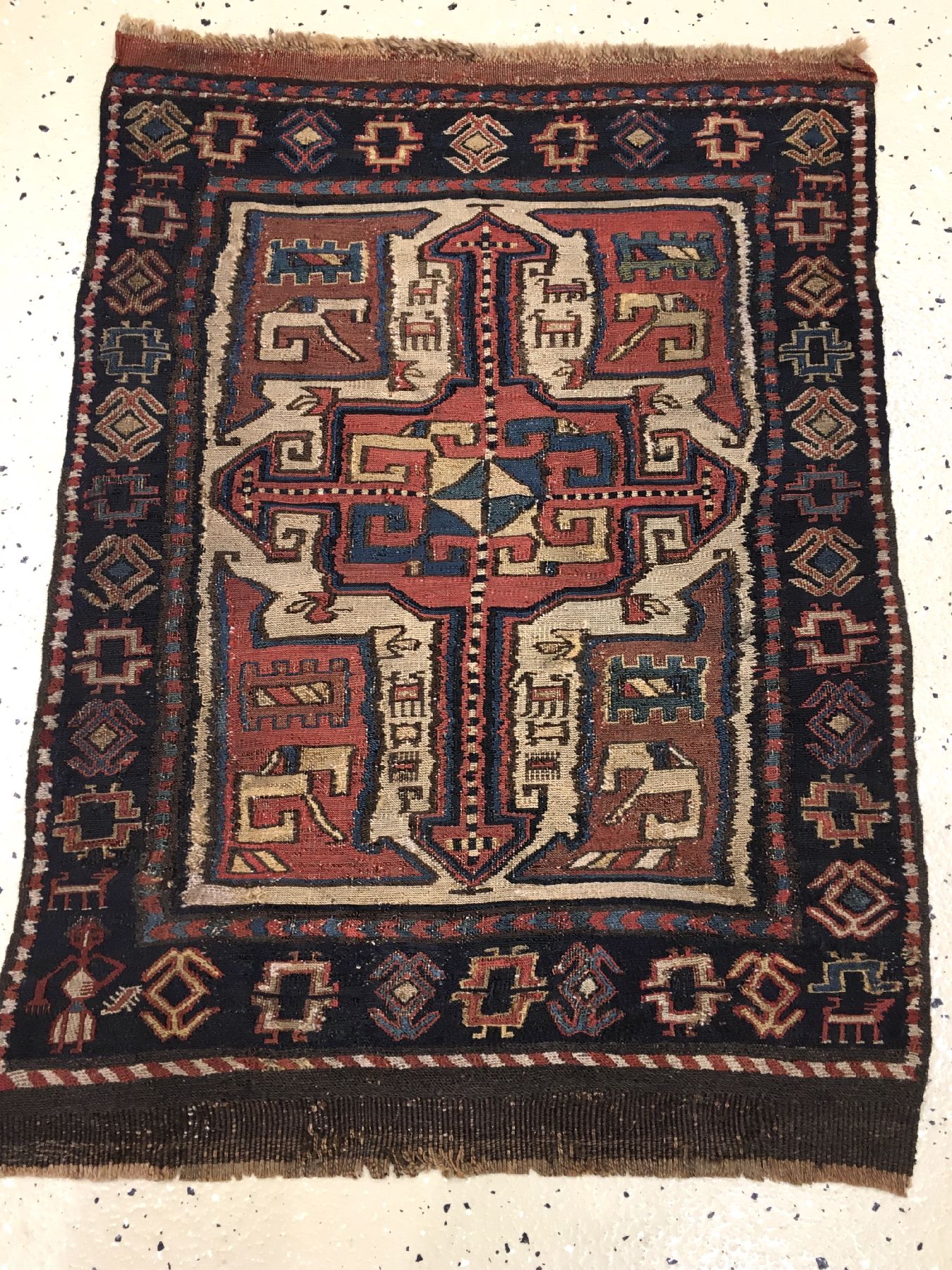 Detail a: Seltene Schahsavan Sumakh "Taschenfront" antik, Nordwestpersien, 19.Jhd., Wolle gewebt auf Wolle. Diese Taschenfront der Schahsavanen mit ...