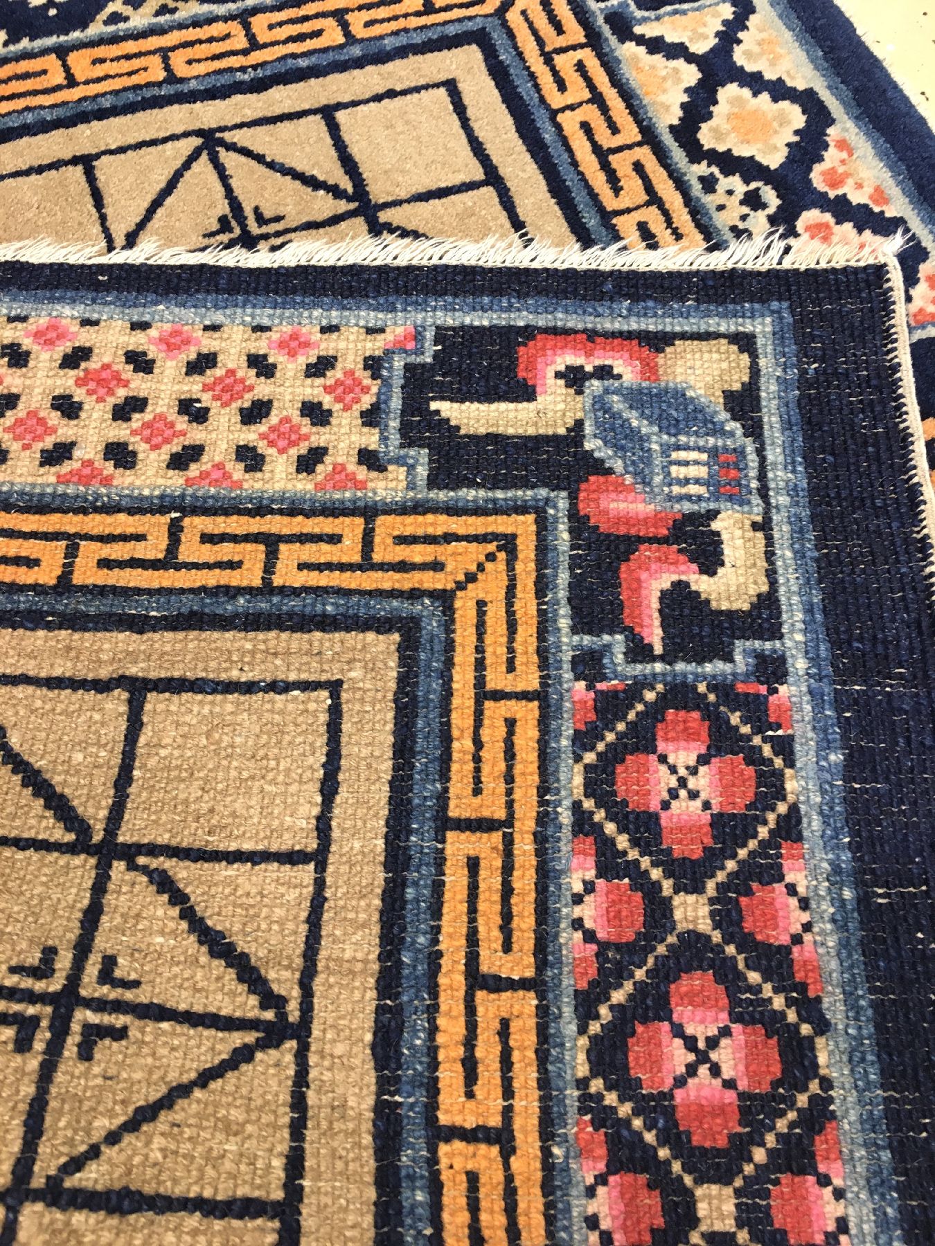 Detail f: Pao Tao alt (Chinesisches Schach, Xiangqi), Nordostchina, um 1920, Wolle geknüpft auf Baumwolle. Chinesisches Schach mit Gedichten, selten, ca. 91 ...