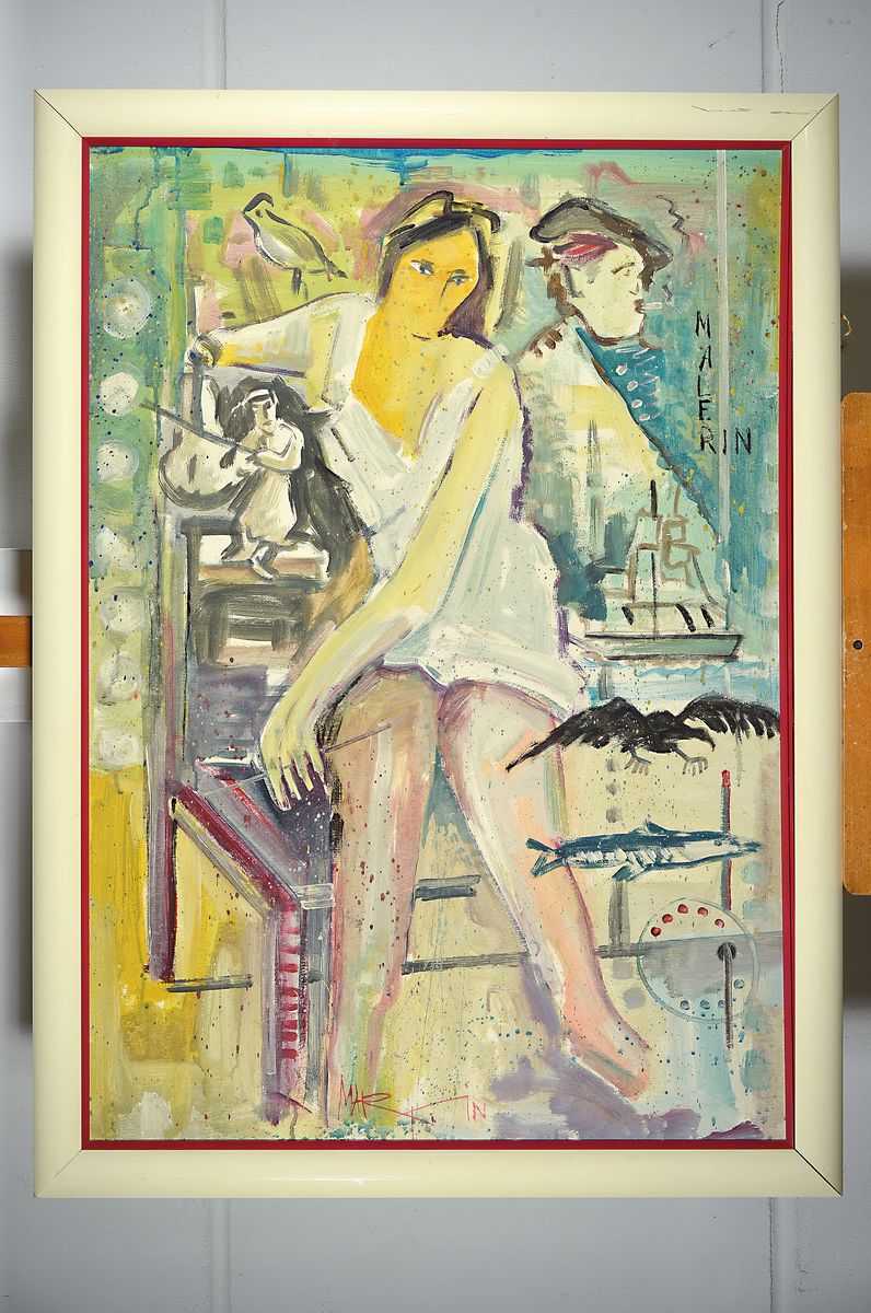 Detail k: Martin Wollmer, geb. 1939, Im Atelier, Öl/Malkarton, rechts oben bez.: Malerin, mittig unten signiert Martin, ca. 100x70cm, R. ca. 110x80cm