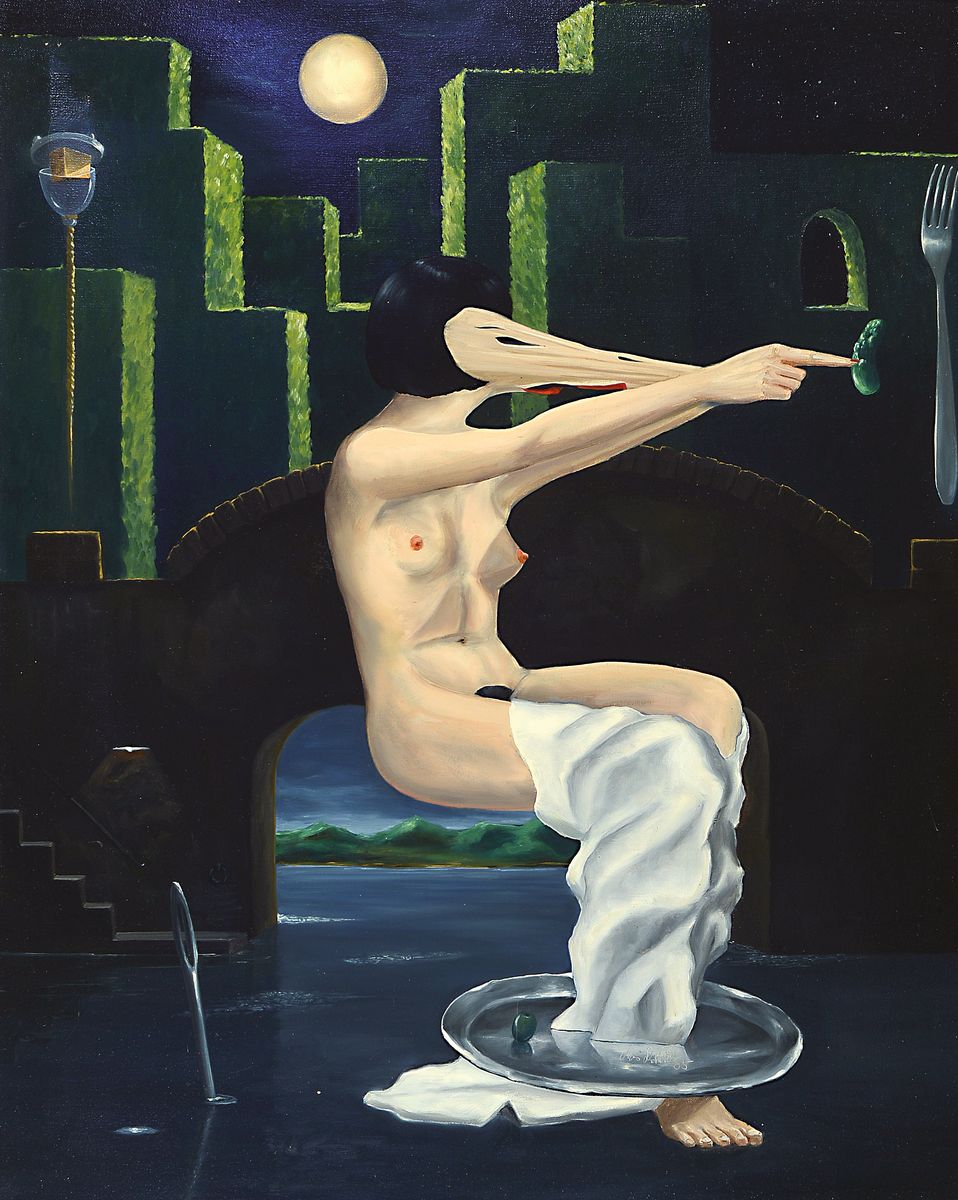 Marius Daniel Kettler, geb. 1961, Desdemona, Öl/Lwd, rückseitig signiert, datiert 85 und betitelt, ca. 95x75cm, aufwändiger Rahmen ca. 115x92cm