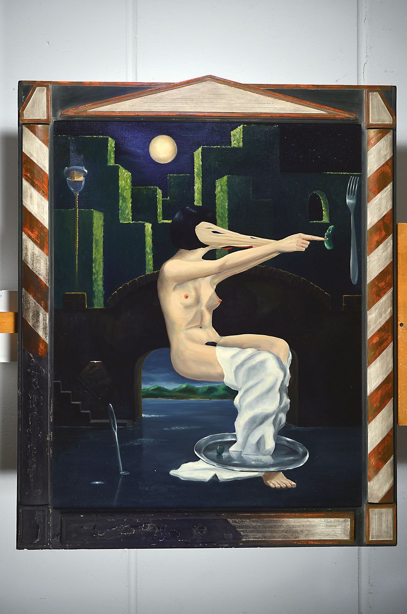 Detail k: Marius Daniel Kettler, geb. 1961, Desdemona, Öl/Lwd, rückseitig signiert, datiert 85 und betitelt, ca. 95x75cm, aufwändiger Rahmen ca. 115x92cm