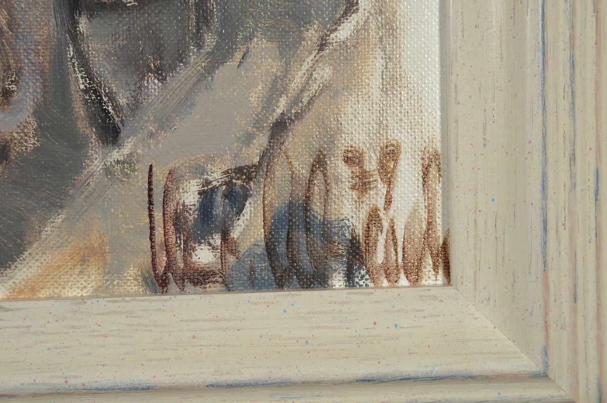 Detail a: Christel Abresch, 1931 Sulzbach-2011 Neustadt, Aufgang zum Haus, Öl/Malkarton, signiert und dat. 79, ca. 49x41cm, R. ca. 61x52cm