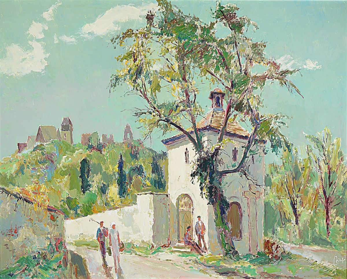 Karl Graf, 1902-1986 Speyer, Ansicht aus Neuleiningen, Öl/Hartfaserplatte, rechts unten signiert, rückseitig signiert, betitelt und dat. 80, ca. ...