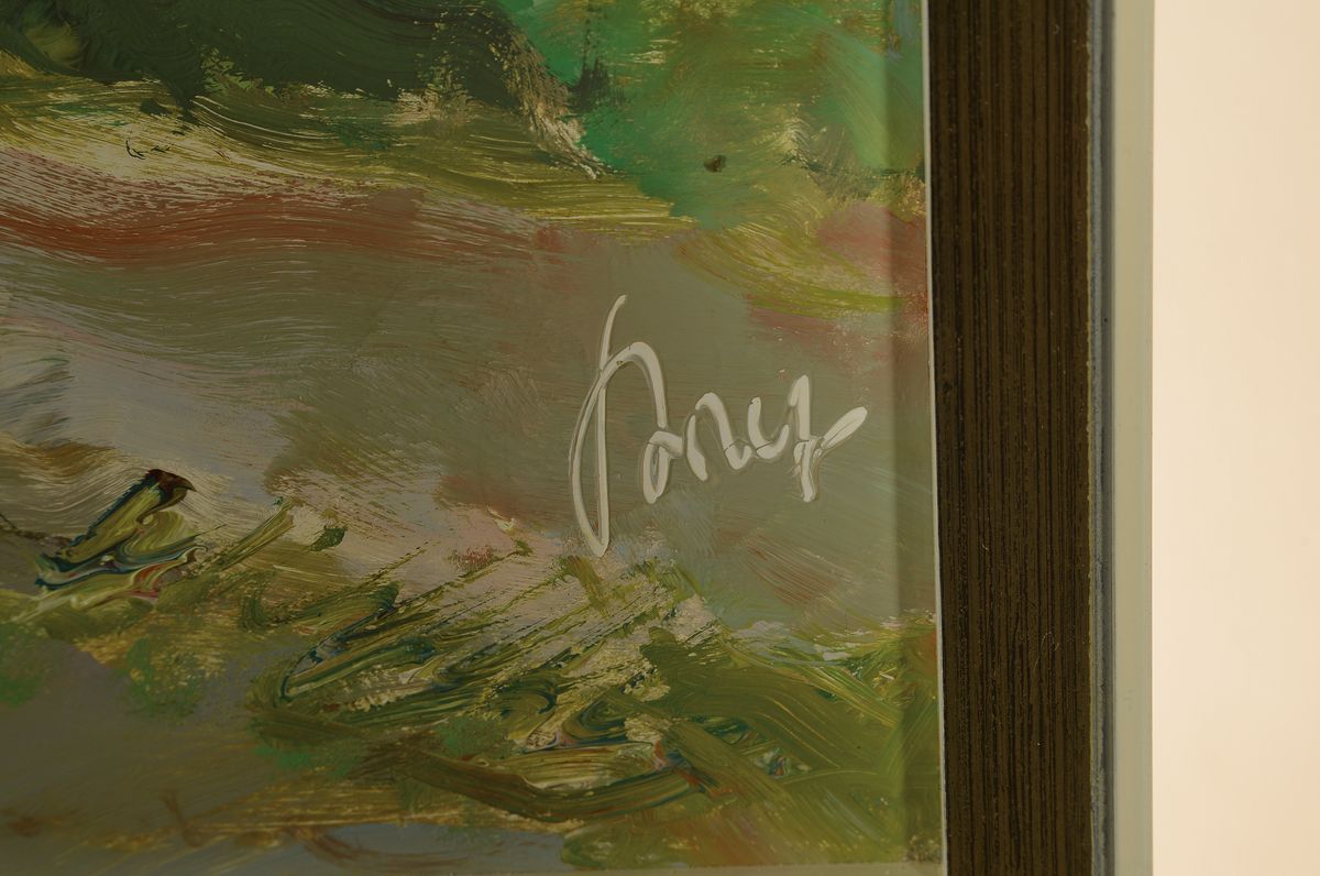 Detail a: Karl Graf, 1902-1986 Speyer, Ansicht aus Neuleiningen, Öl/Hartfaserplatte, rechts unten signiert, rückseitig signiert, betitelt und dat. 80, ca. ...