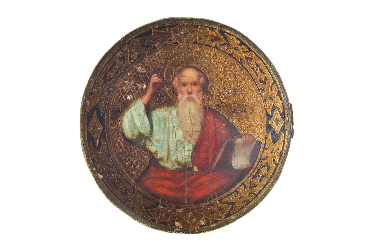 Ikone, Russland, um 1860, rund, segnender Gottvater, Eitempera/Holz, leichte Farb- und Altersschäden, D. ca. 22 cm