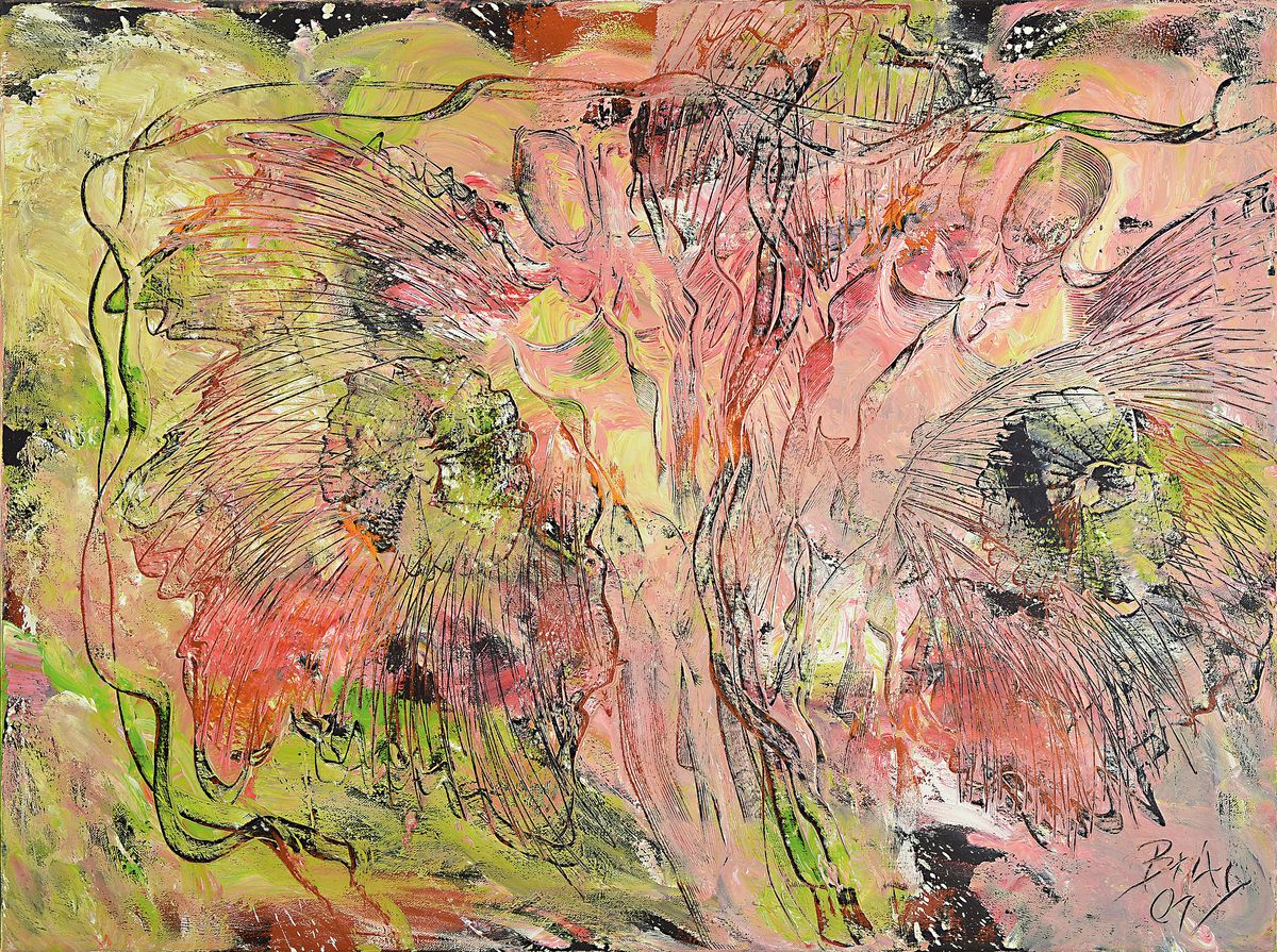 Dietmar Brixy, geb. 1961 Mannheim, abstrakte Komposition, Brixy 01, Öl/Lwd., signiert, 60 x 80 cm, Metallleiste