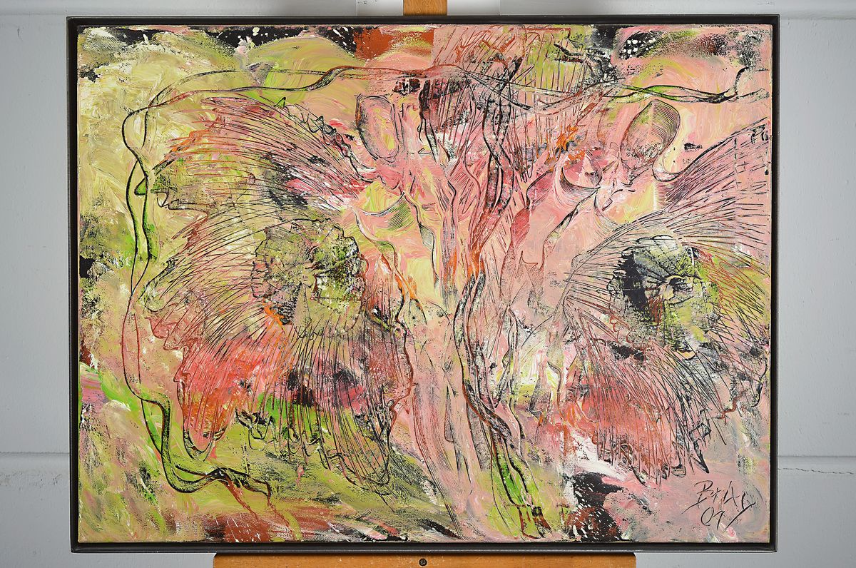 Detail k: Dietmar Brixy, geb. 1961 Mannheim, abstrakte Komposition, Brixy 01, Öl/Lwd., signiert, 60 x 80 cm, Metallleiste