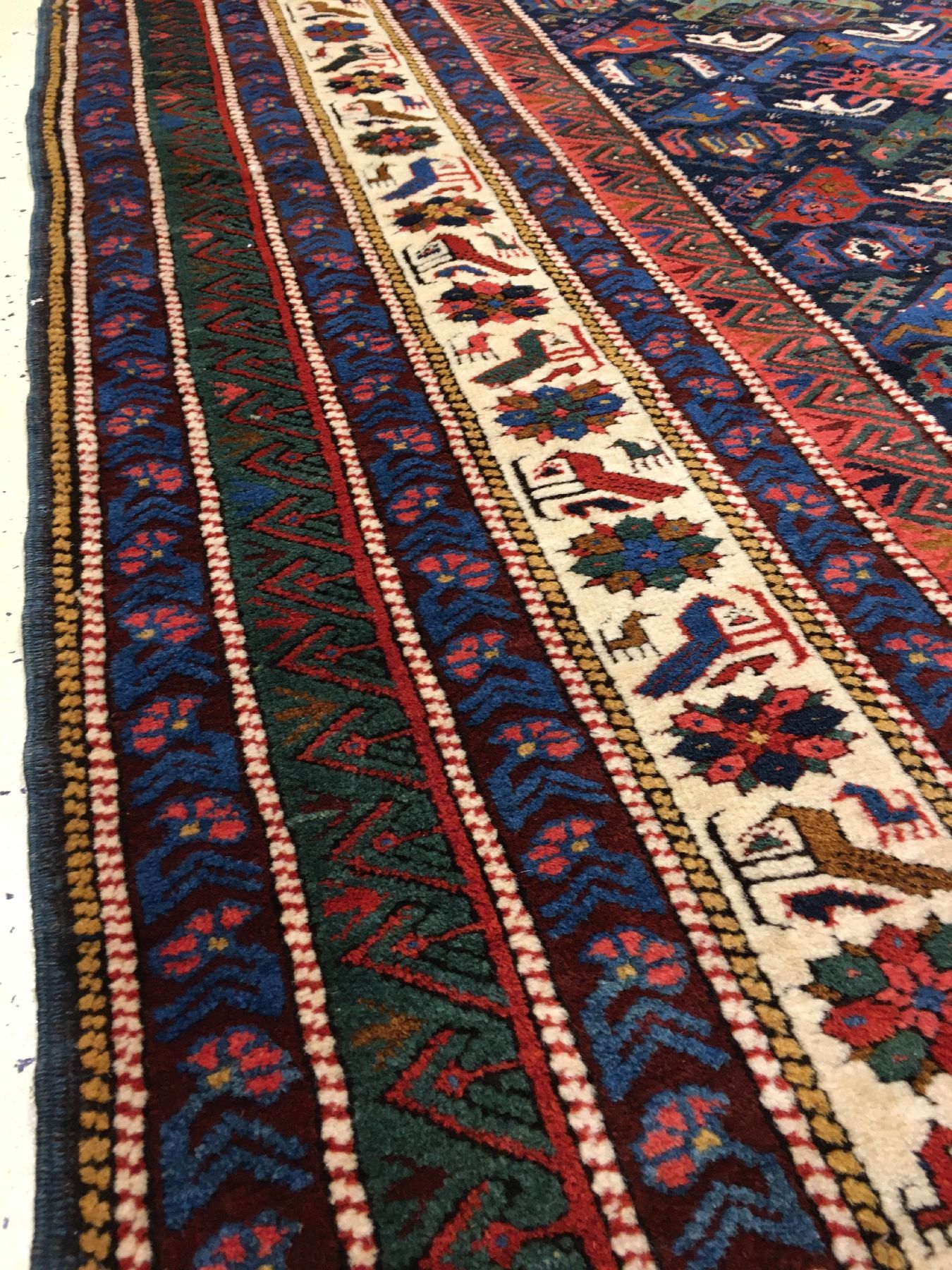 Detail f: Bidjov antik, Ostkaukasus Kuba-Gebiet, um 1890/1900, Wolle geknüpft auf Wolle. Vollfloriger Bidjov aus der Kuba Region mit charakteristischen Vogel ...