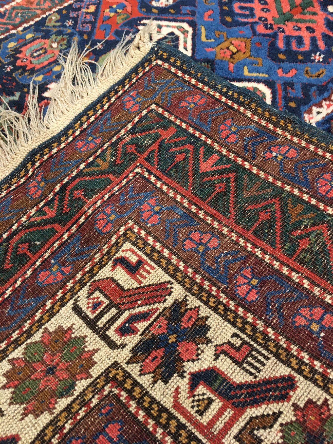 Detail h: Bidjov antik, Ostkaukasus Kuba-Gebiet, um 1890/1900, Wolle geknüpft auf Wolle. Vollfloriger Bidjov aus der Kuba Region mit charakteristischen Vogel ...