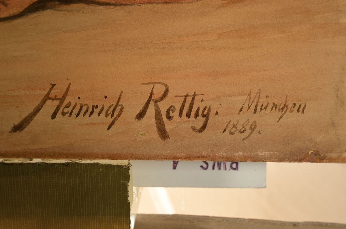 Detail a: Heinrich Rettig, 1859 Breslau - 1921 München, Aquarell/Papier/Leinwand, "Gute Freunde", Mädchen mit Hund, erzählende detailreiche ...