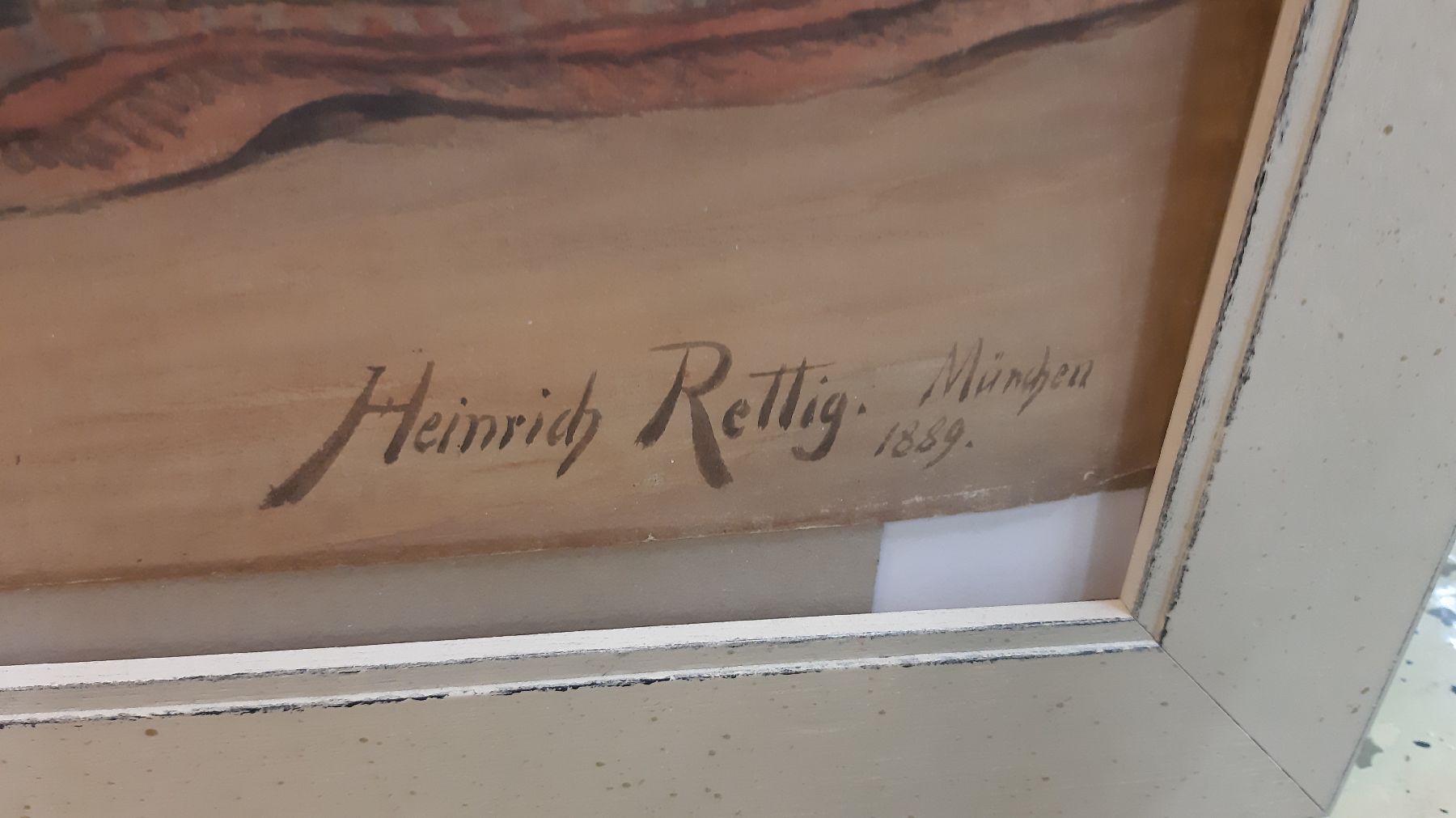 Detail e: Heinrich Rettig, 1859 Breslau - 1921 München, Aquarell/Papier/Leinwand, "Gute Freunde", Mädchen mit Hund, erzählende detailreiche ...