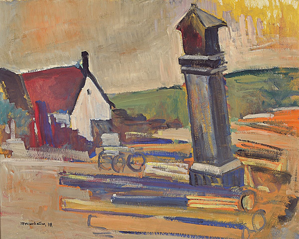 Ernst Mollenhauer, 1892 Tapiau/Ostpreußen- 1963 Düsseldorf, bekannter Düsseldorfer Landschaftsmaler, "Holzplatz in der Eifel", ...
