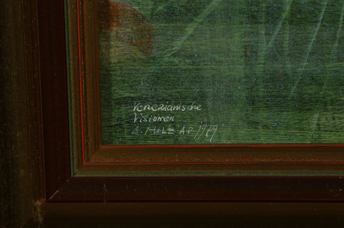 Detail a: Werner Holz, 1948 Grünstadt-1991 Ludwigshafen, Venezianische Visionen, Öl/Spanplatte, links unten betitelt, signiert und dat. 1979, ca. 56x24cm, R. ...