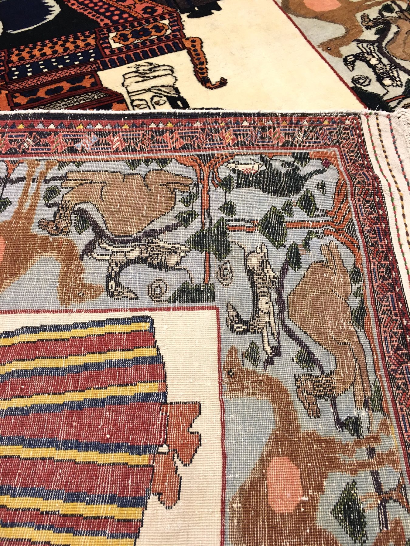 Detail h: Seltener Bachtiari "Khan" Bildteppich (Part-Silk) antik (Mit Widmungskartusche) "Nader Schah Afschar Motiv", Westliches ...