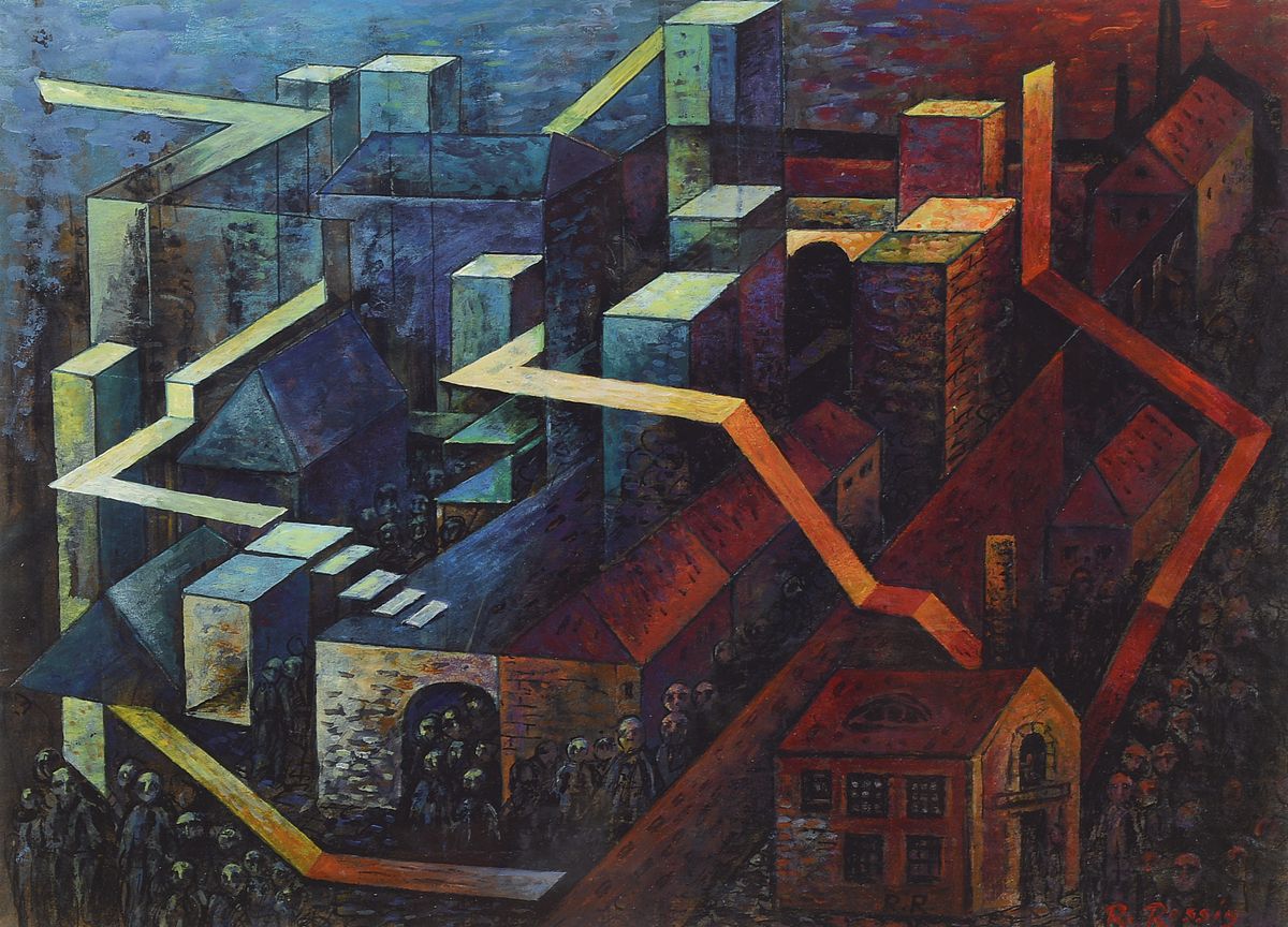 Reinhold Rossig, 1903 Dresden-1979 Berlin, 1929-1931 Studium am Bauhaus in Dresden bei Wassily Kandinsky, Paul Klee und Joost Schmidt, hier: Gebäude ...