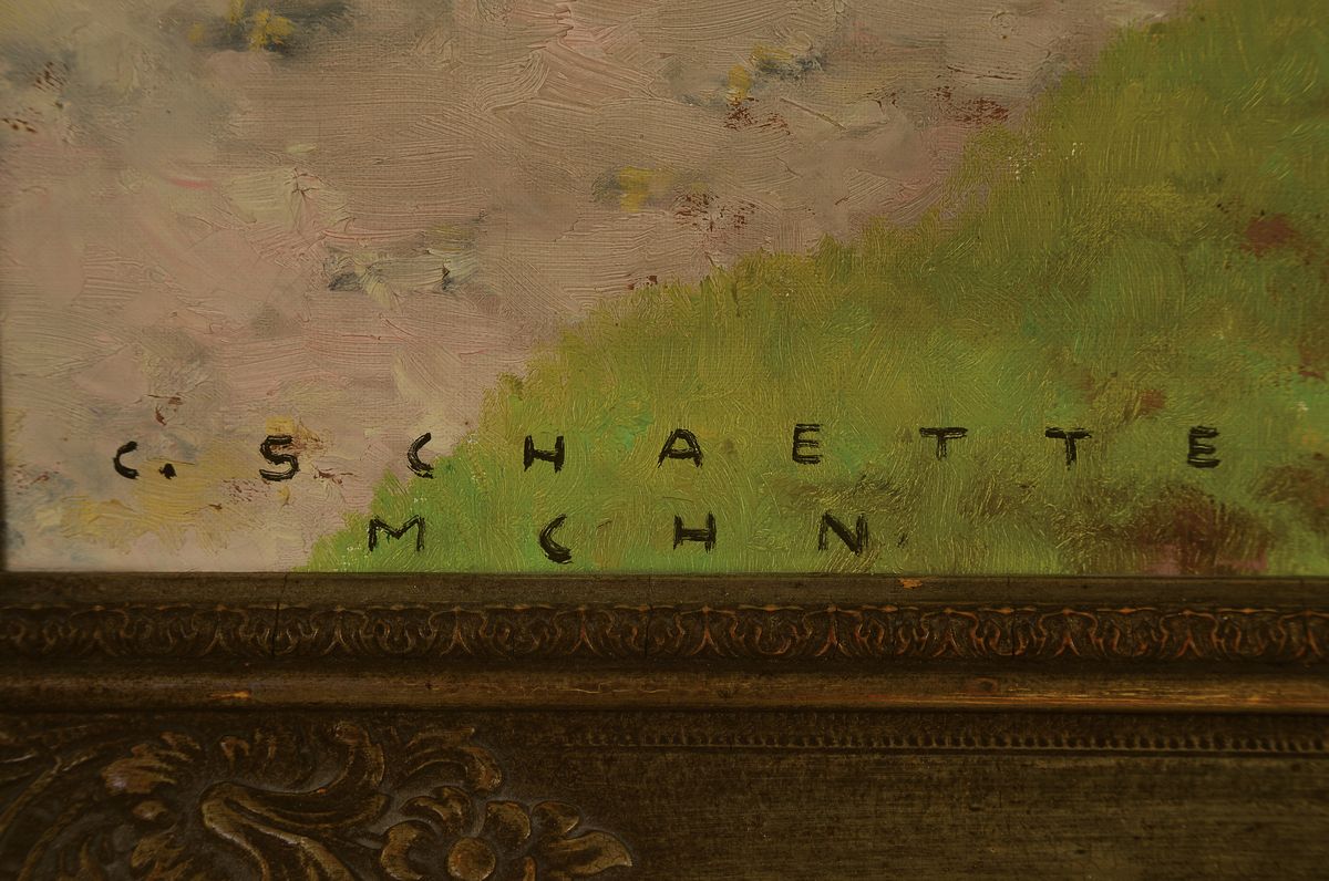 Detail a: Carl Schaette, 1884 Korbach-1951 München, Landschaft im Dachauer Moos, Birken am Kanal, Öl/Lwd, links unten signiert und bez.: München, ca. ...