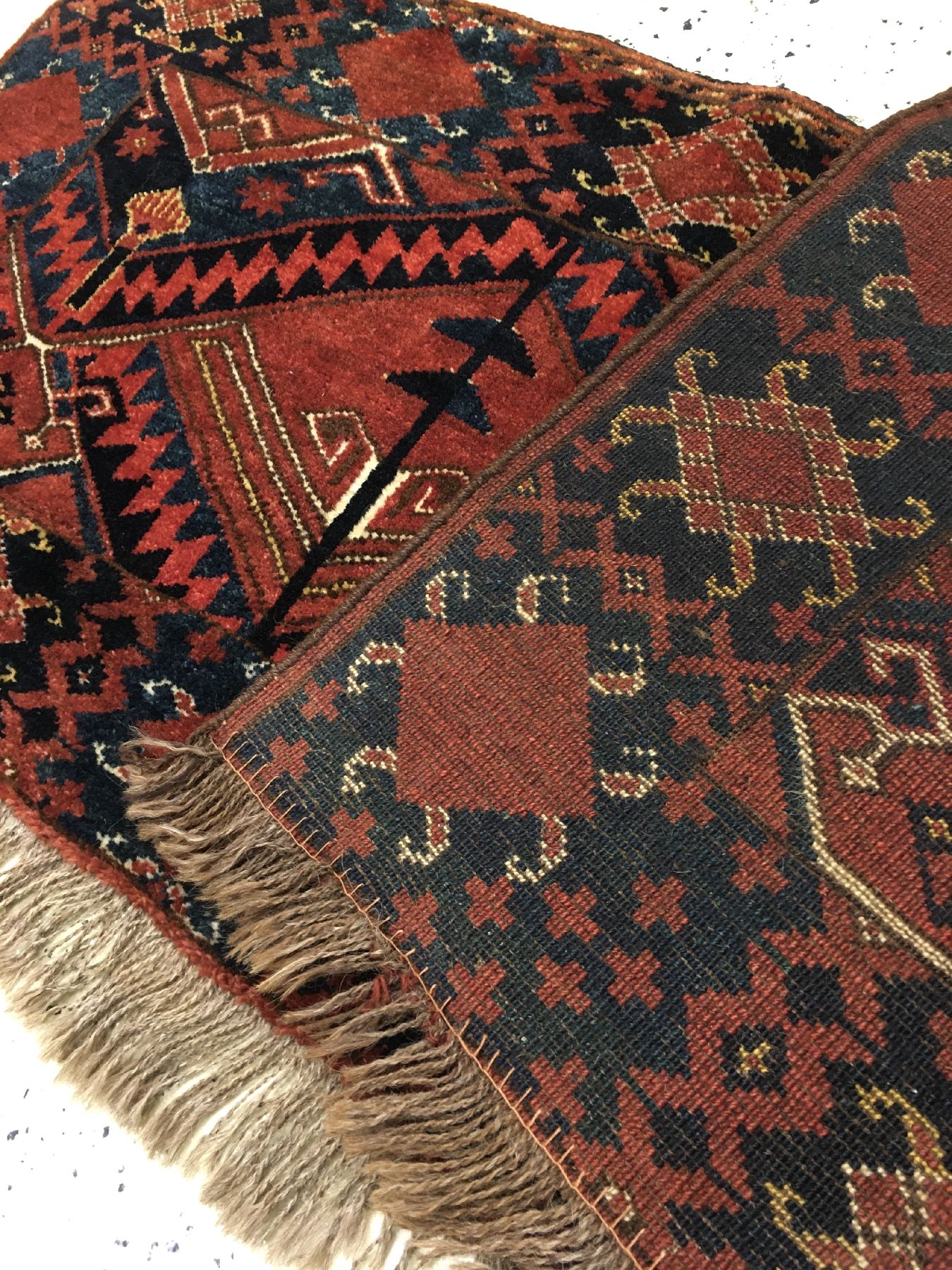 Detail g: Beschir "Jollar" antik, Turkmenistan Amu-Darja, 19.Jhd., Wolle geknüpft auf Wolle. Schmuckbehang mit Palmetten und Blatt Muster, ...
