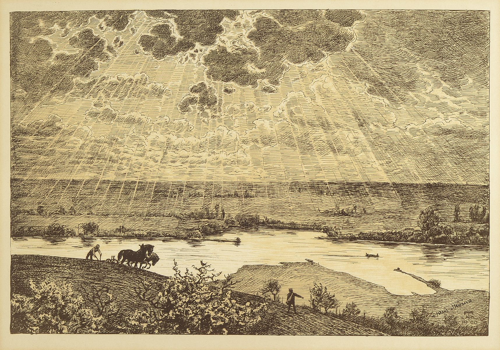 Hans Thoma, 1839 Bernau-1924 Karlsruhe, Frühling am Main, Lithographie von 1900, rechts unten handsign., ca. 34x50cm, PP, u.Gl., R. ca. 54x69cm