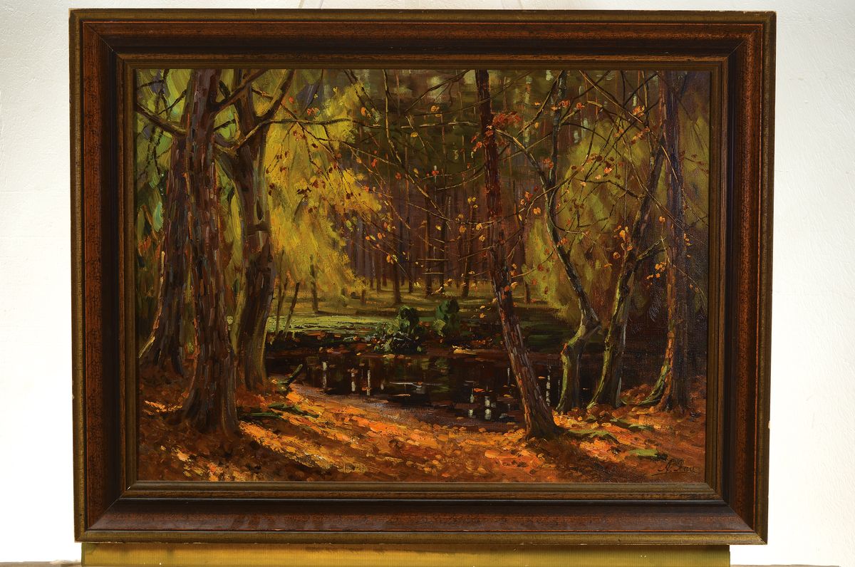 Detail k: Adolf Rau, 1867 Frankfurt-1908 München, Blick in den Wald, Öl/Lwd, rechts unten signiert, ca. 50x70cm, R. ca. 62x82cm
