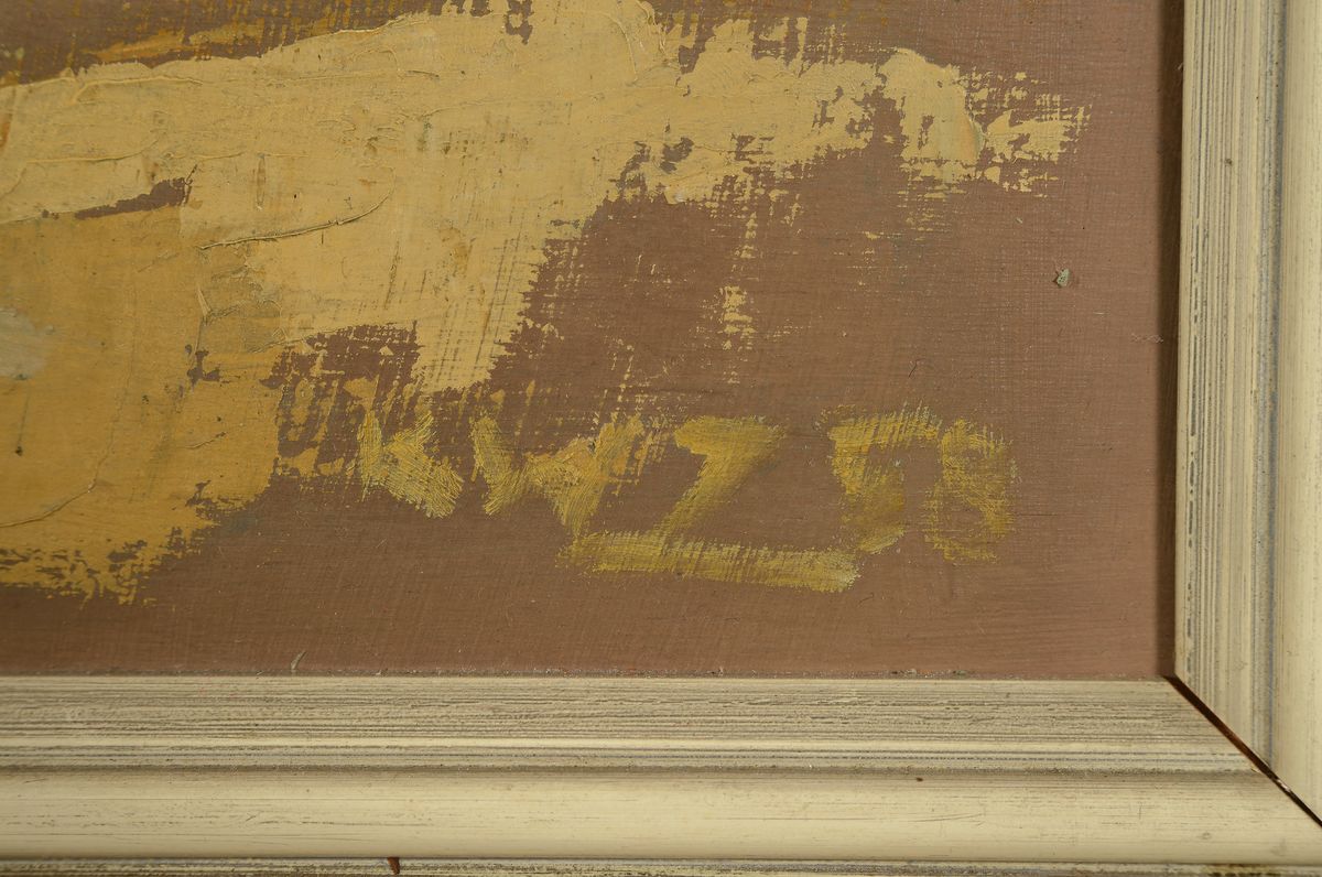 Detail a: Carl-Wolfgang Zöller, deutscher Maler des 20. Jh., Blick auf Miltenberg, Öl/Holz, rückseitig signiert und datiert 1958, ca. 70x60cm, R. ca. 82x73cm