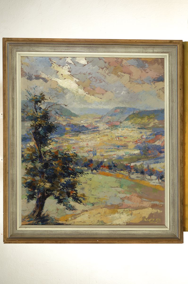Detail k: Carl-Wolfgang Zöller, deutscher Maler des 20. Jh., Blick auf Miltenberg, Öl/Holz, rückseitig signiert und datiert 1958, ca. 70x60cm, R. ca. 82x73cm